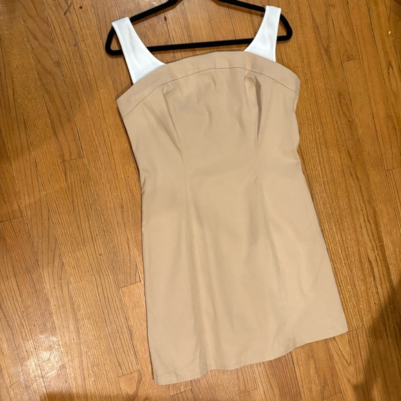 by Anthropologie Maeve Sleeveless Twofer Mini Dress Khaki White Tank New NWT - Picture 7 of 13